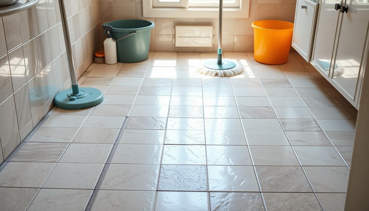 What maintenance and cleaning are required for bathroom tile floors