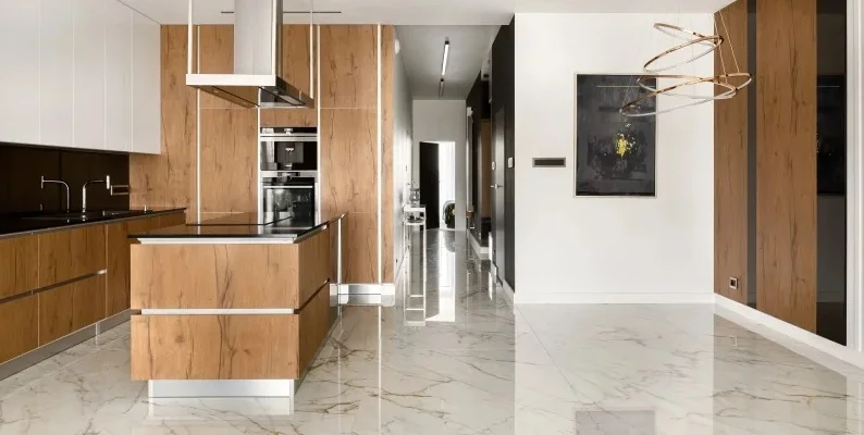 Tile floors in a kitchen