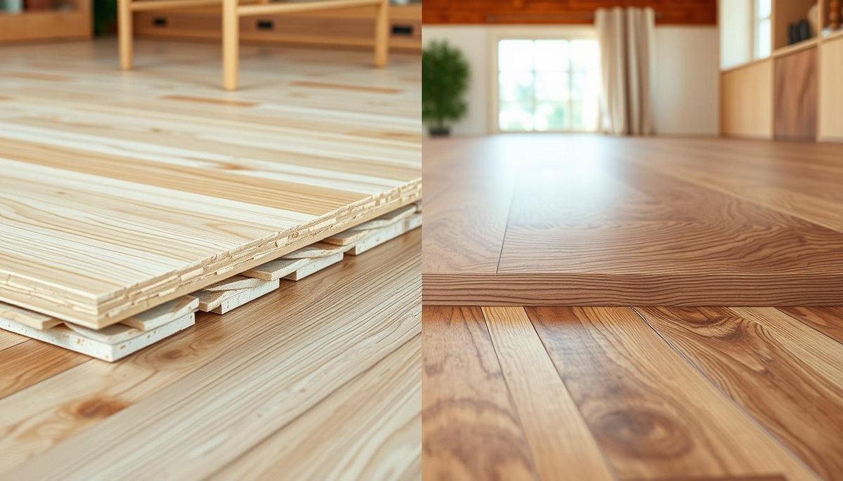 How does engineered wood flooring differ from solid hardwood flooring